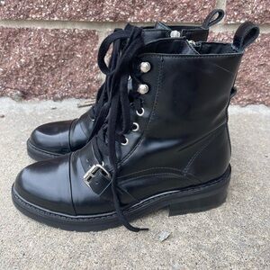 All Saints Donita Black Patent Leather Combat Boots Size 38